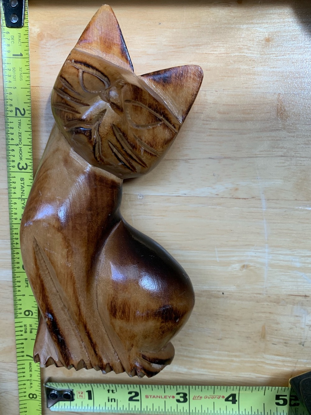 Vintage MCM Hand Carved Wooden Cat Figurine Burnt Wood Art 7.5" - Picture 4 of 11